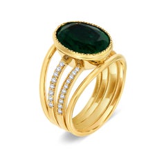 GIA Certified 9.15 Carat Oval Green Emerald 18K Yellow Gold Diamond Ring