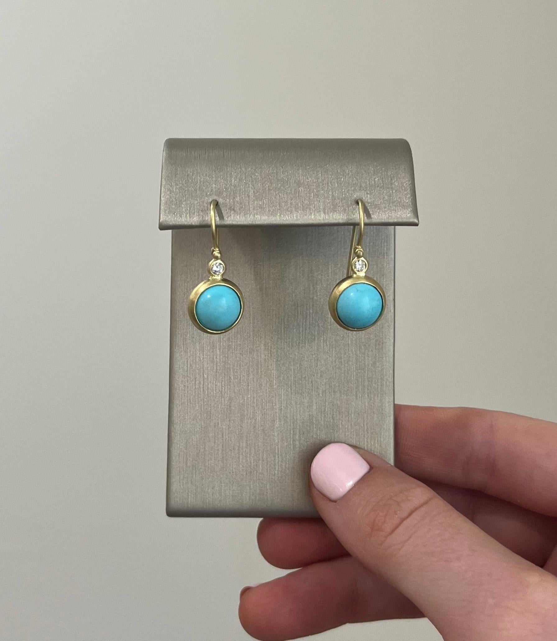 Contemporary 18 Karat Gold Sleeping Beauty Turquoise Diamond Hinge Earrings For Sale
