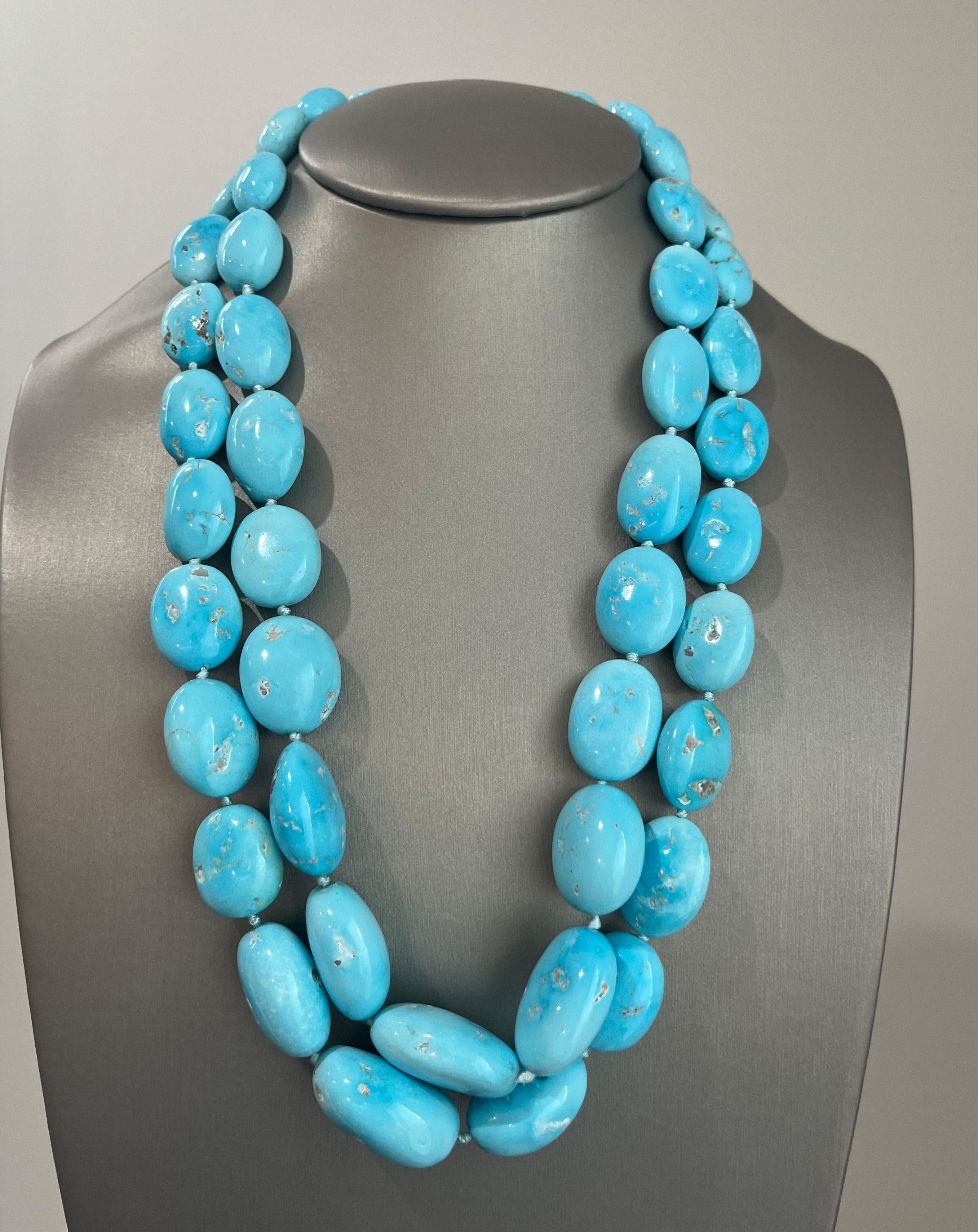 Bead 18 Karat Gold Sleeping Beauty Turquoise Nugget Necklace For Sale