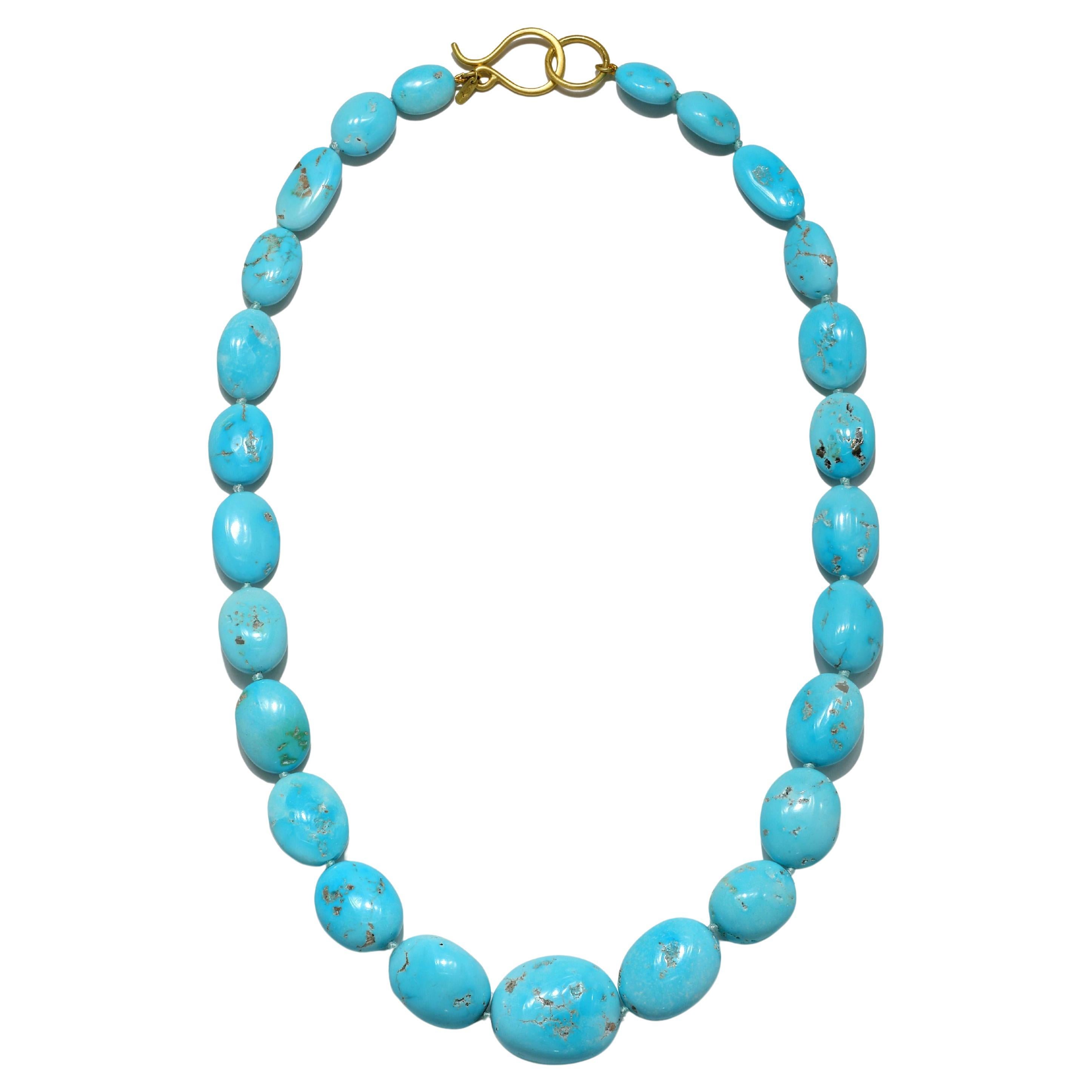 18 Karat Gold Sleeping Beauty Turquoise Nugget Necklace