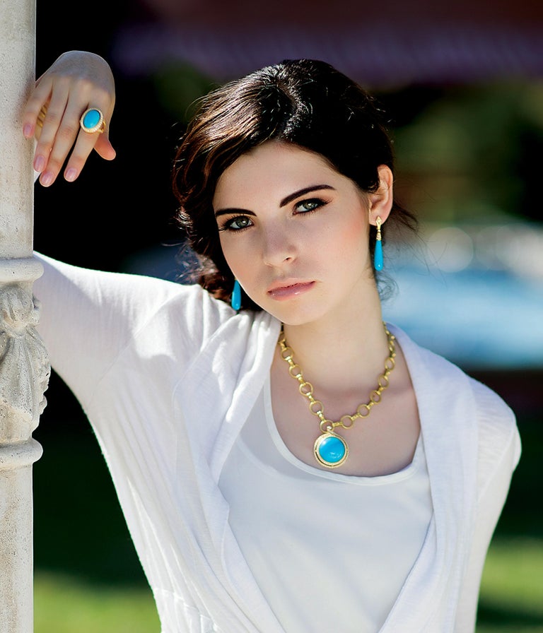 18 Karat Gold, Sleeping Beauty Turquoise and Diamond Cocktail Ring For