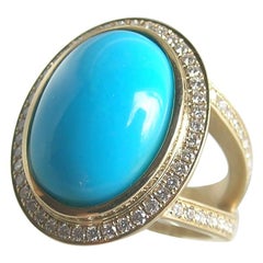 18 Karat Gold, Sleeping Beauty Turquoise and Diamond Cocktail Ring