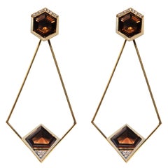 18 Karat Gold Smoky Quartz and 0.24 Carat Diamond Affinitá Earrings.Sustainable 