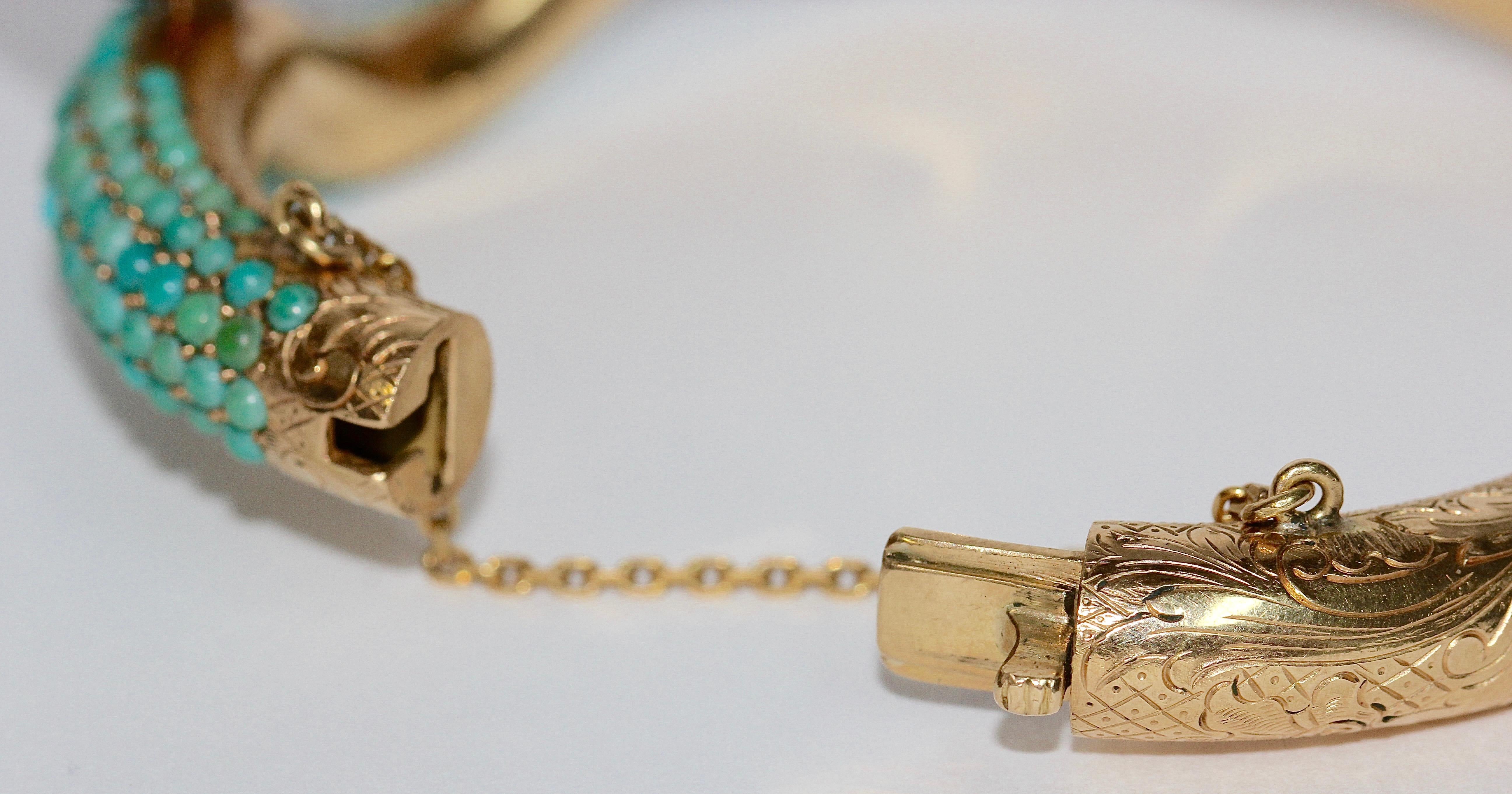 18 Karat Gold Snake Bracelet Bangle Set with Turquoise, Diamonds and Rubies For Sale 6