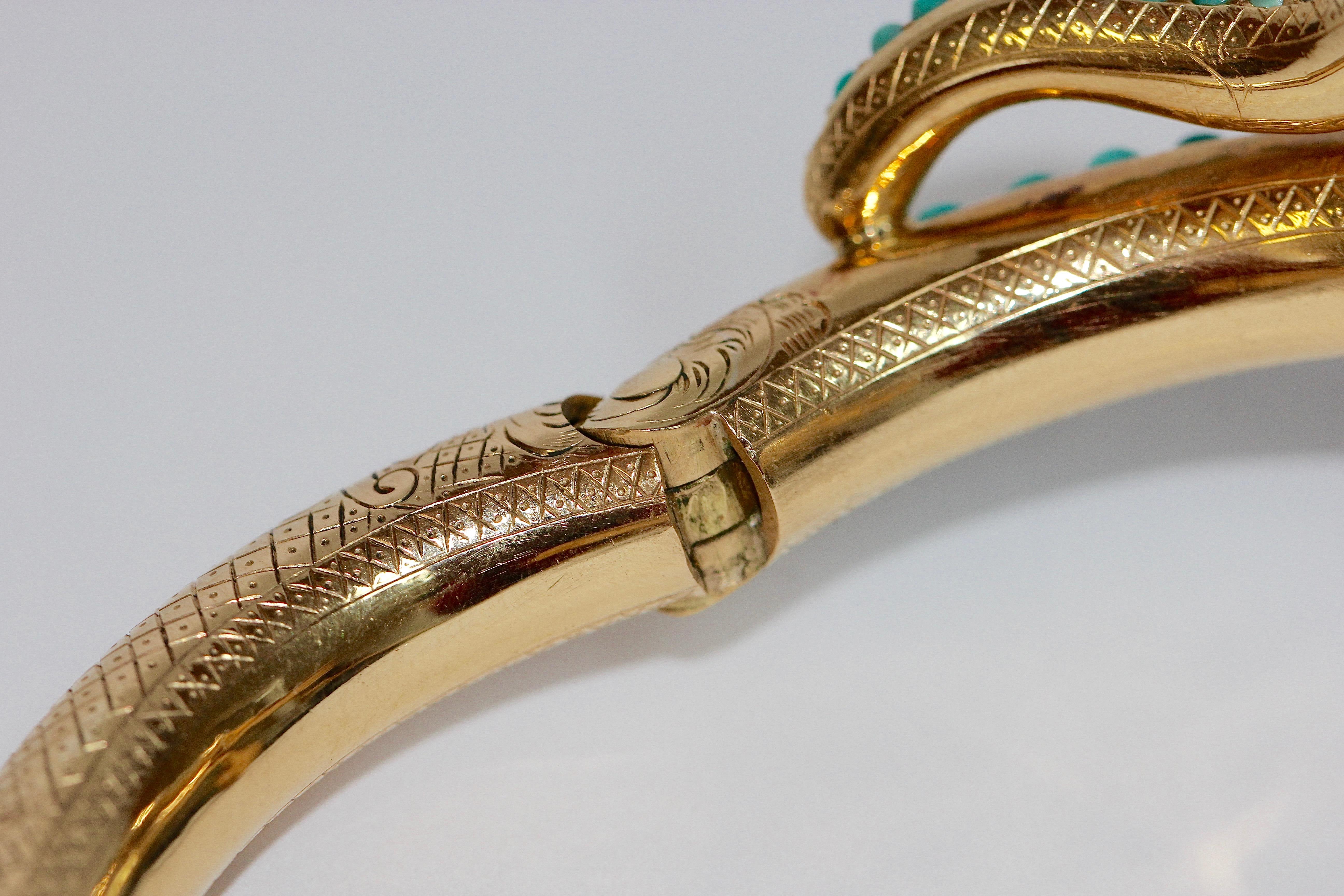 18 Karat Gold Snake Bracelet Bangle Set with Turquoise, Diamonds and Rubies For Sale 7