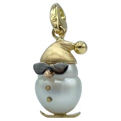 18 Karat Gold Snowboarder Snowman Australian Pearl Pendant Necklace or Charm