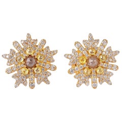 Fancy Diamond 18 Karat Gold Snowflakes Stud Earrings