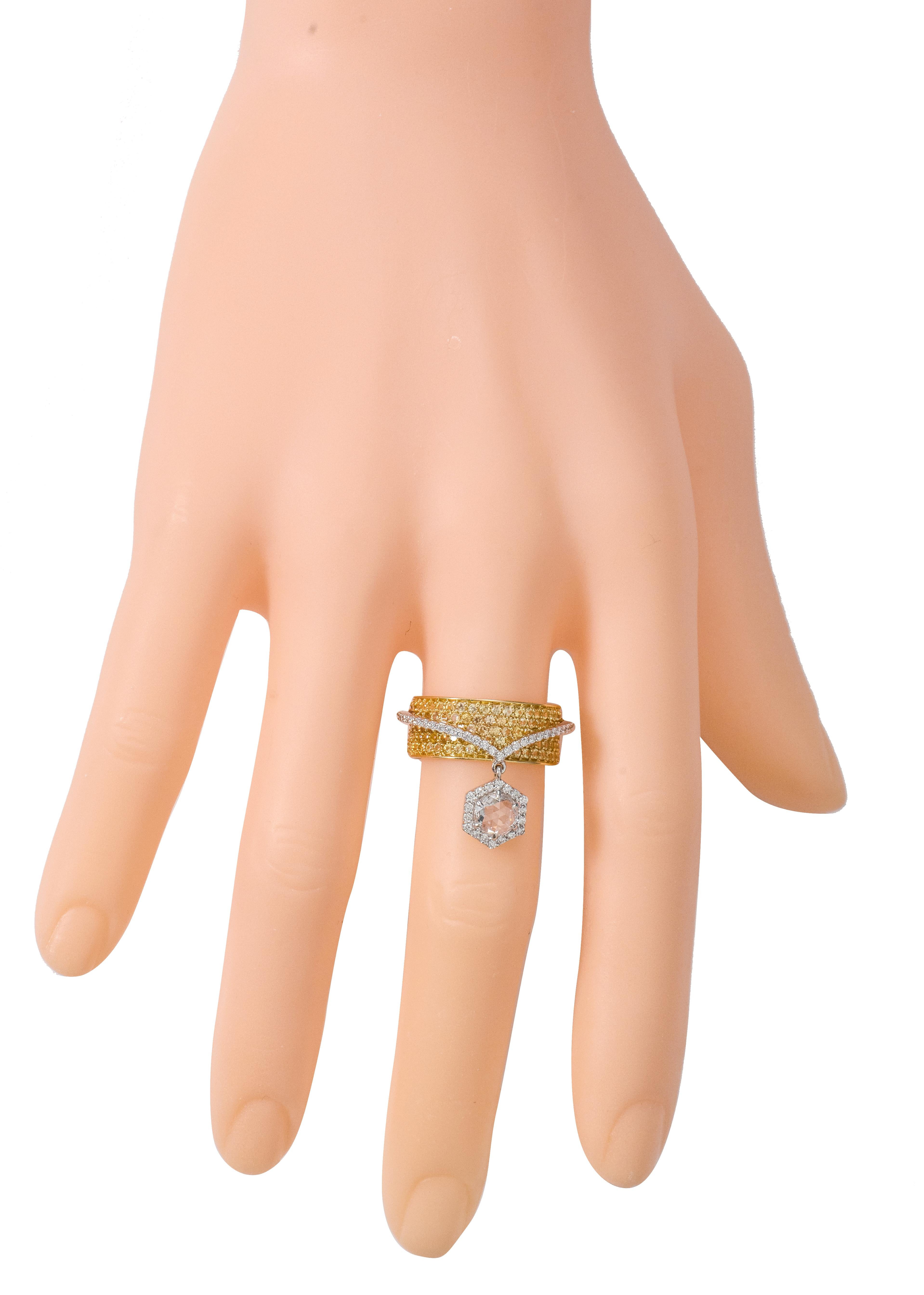 Modern 18 Karat Gold Solitaire Rose-Cut Diamond and Yellow Sapphire Solitaire Ring For Sale