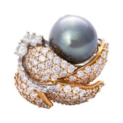 18 Karat Gold South Sea Pearl Diamond Cocktail Ring