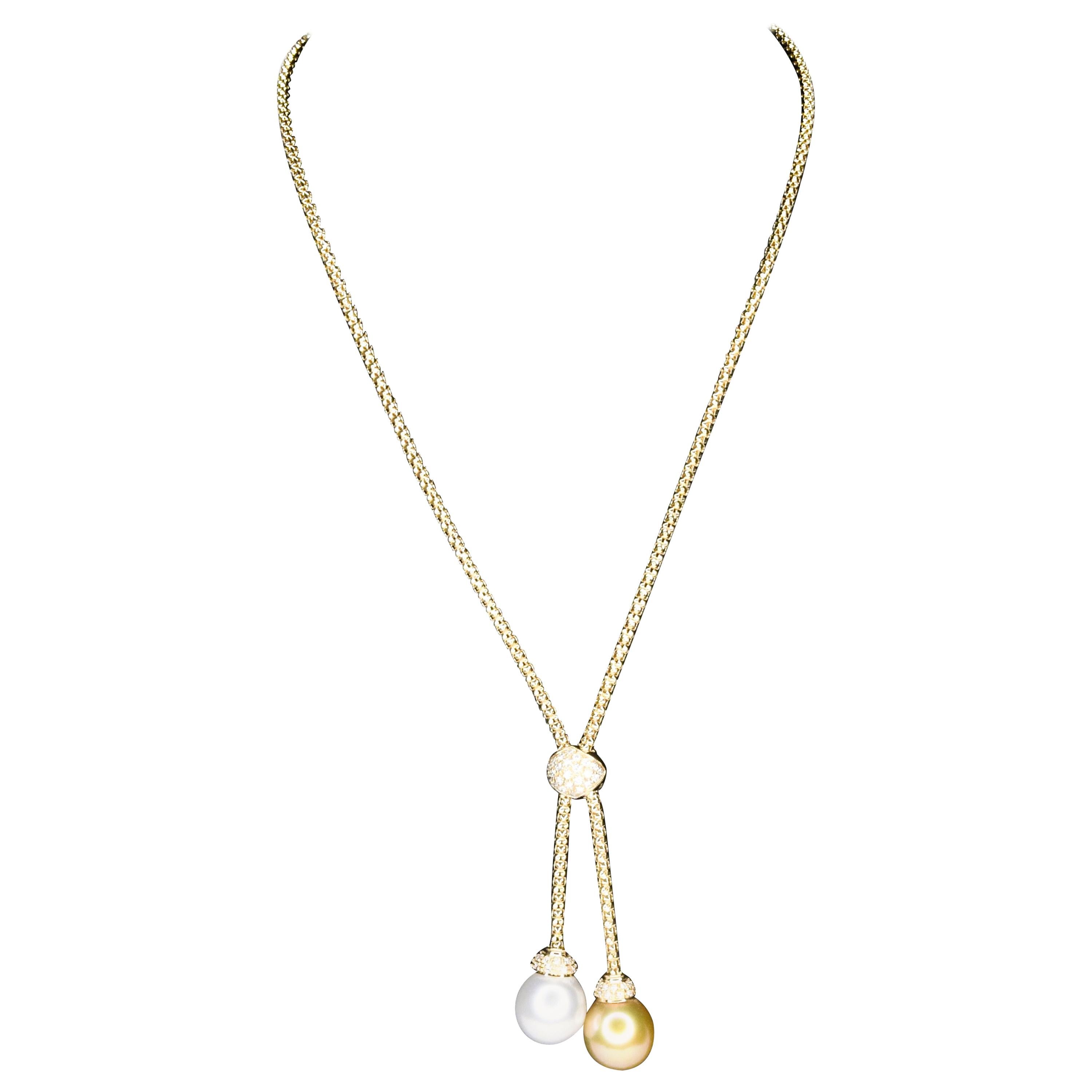 18 Karat Gold South Sea Pearl, White South Sea Pearl and Diamonds Necklace