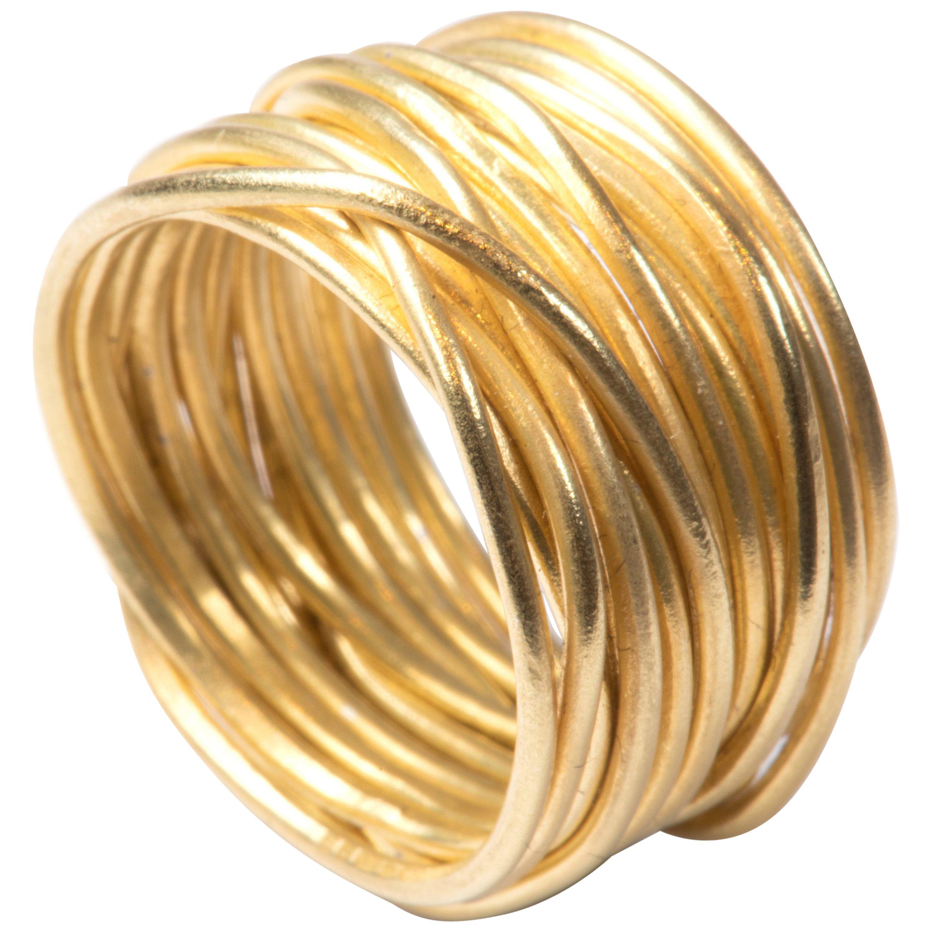 18 Karat Gold 
Spaghetti
 Wrapped Wire Contemporary Ring Handmade, Disa Allsopp