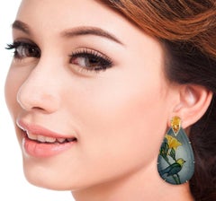 18 Karat Gold Sparrow Enamel Citrine Diamond Earrings