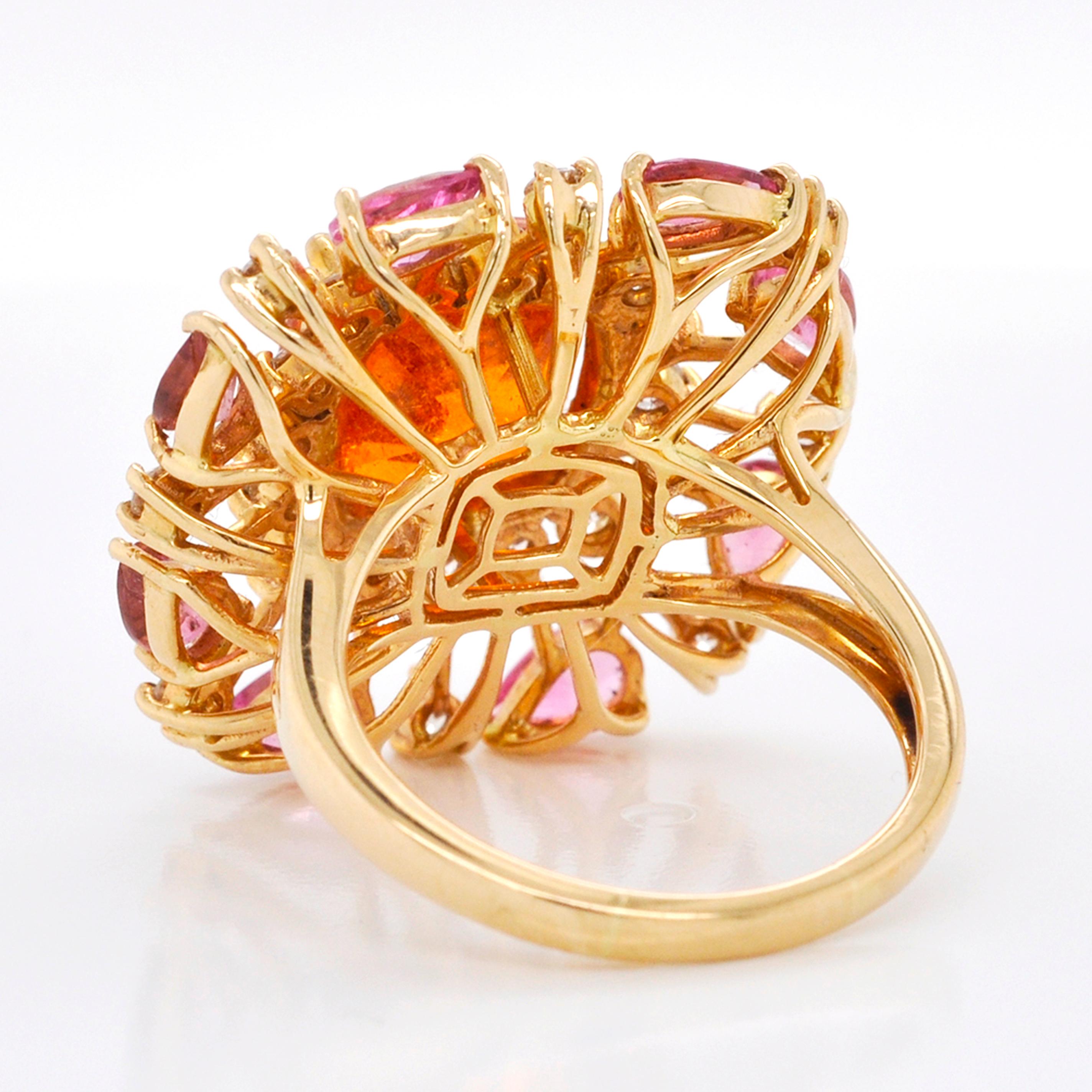 18 Karat Gold Spessartine Cushion Mandarin Garnet Pink Tourmaline Diamond Ring 3