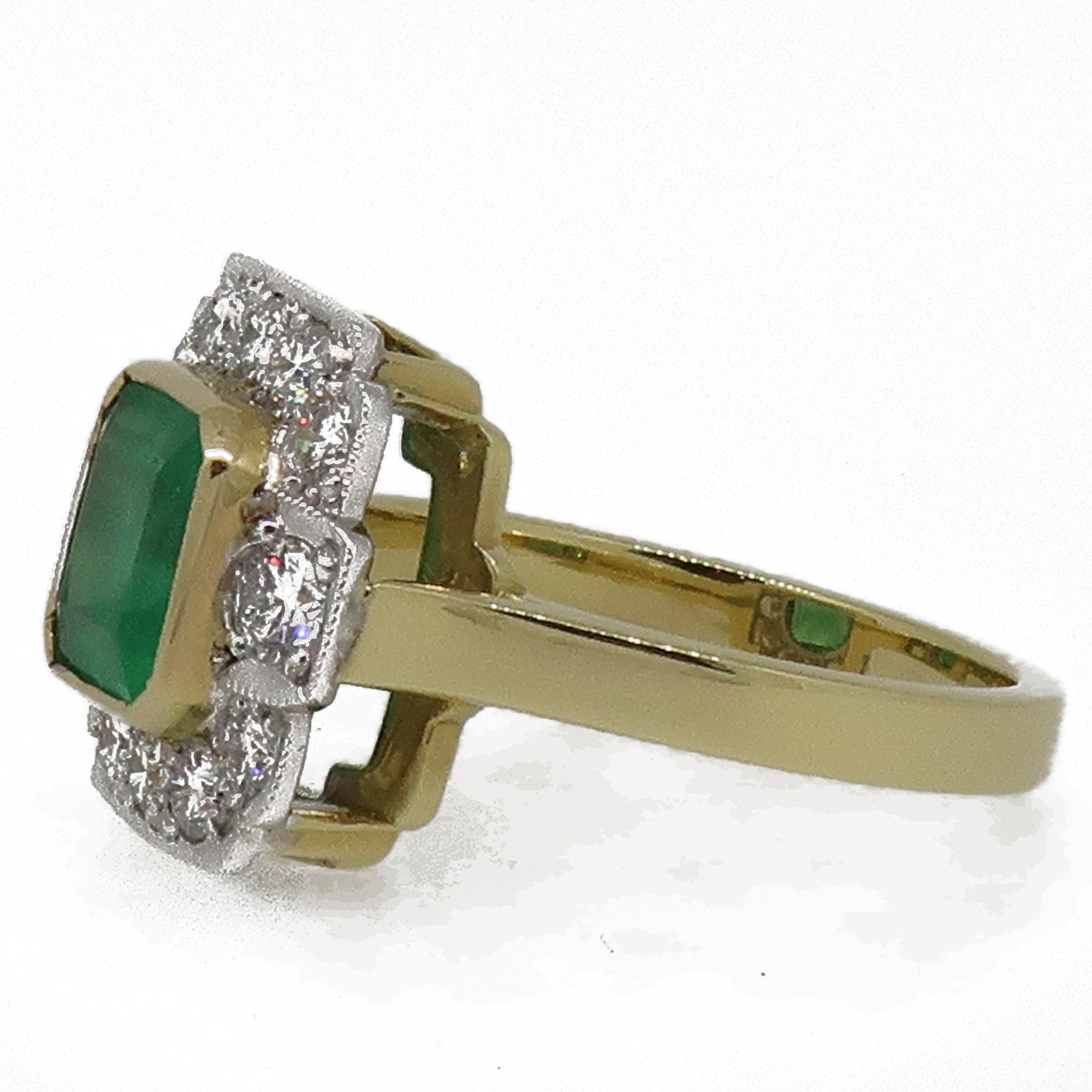 18 Karat Gold Square Emerald Cut Emerald and Diamond Art Deco Style Cluster Ring In New Condition In East Grinstead, GB