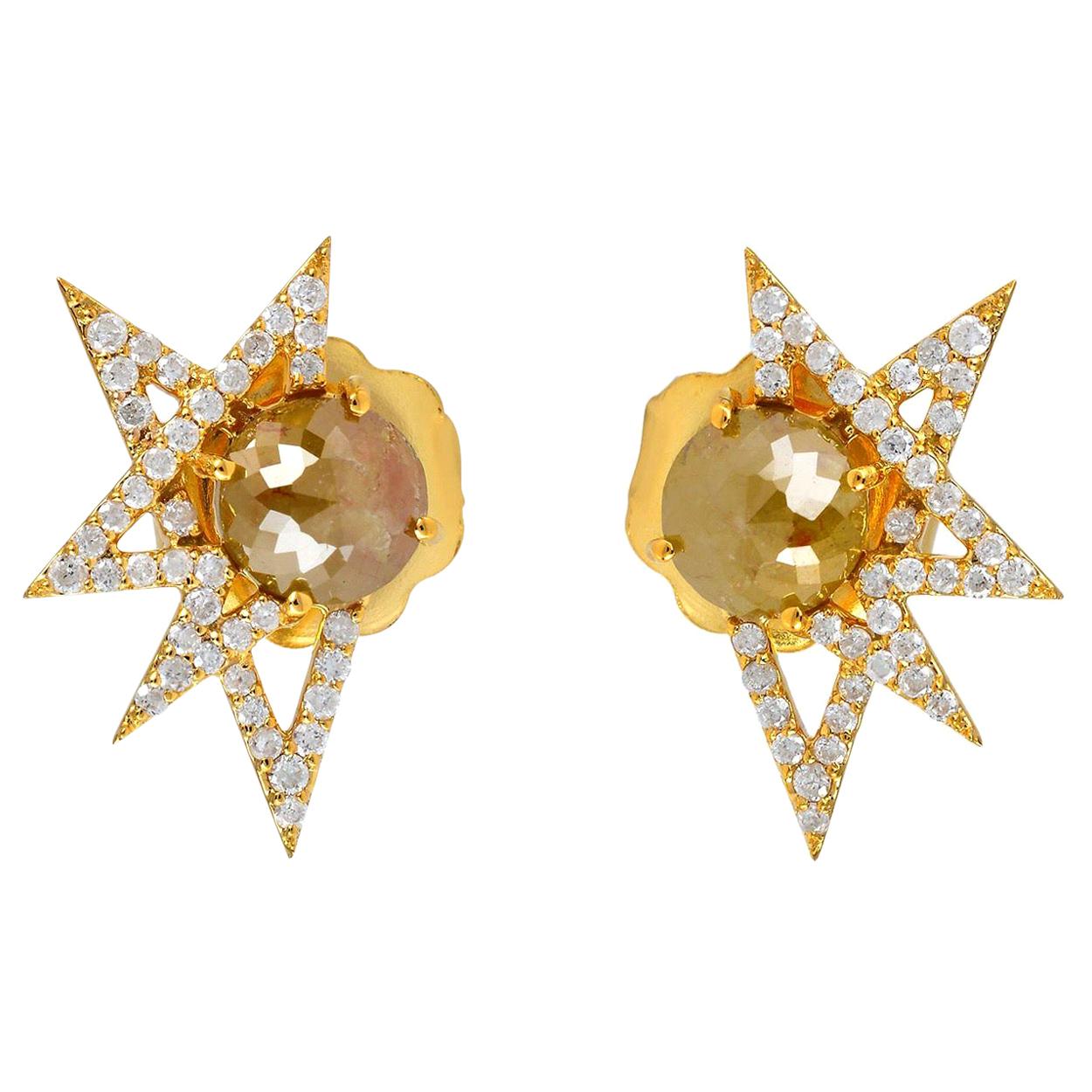 Spike Diamond 18 Karat Gold Stud Earrings For Sale at 1stDibs