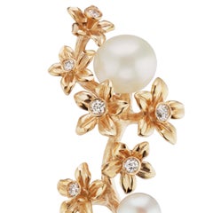 18 Karat Gold Star Jasmine Vine Earrings with Diamond and Freshwater Pearl