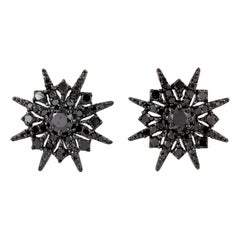 18 Karat Gold Starburst Black Diamond Stud Earrings