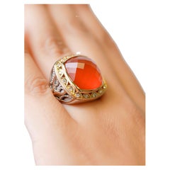 Antique 18 Karat Gold Sterling Silver 0.32 Carat Diamond Pave Quartz Cocktail Ring