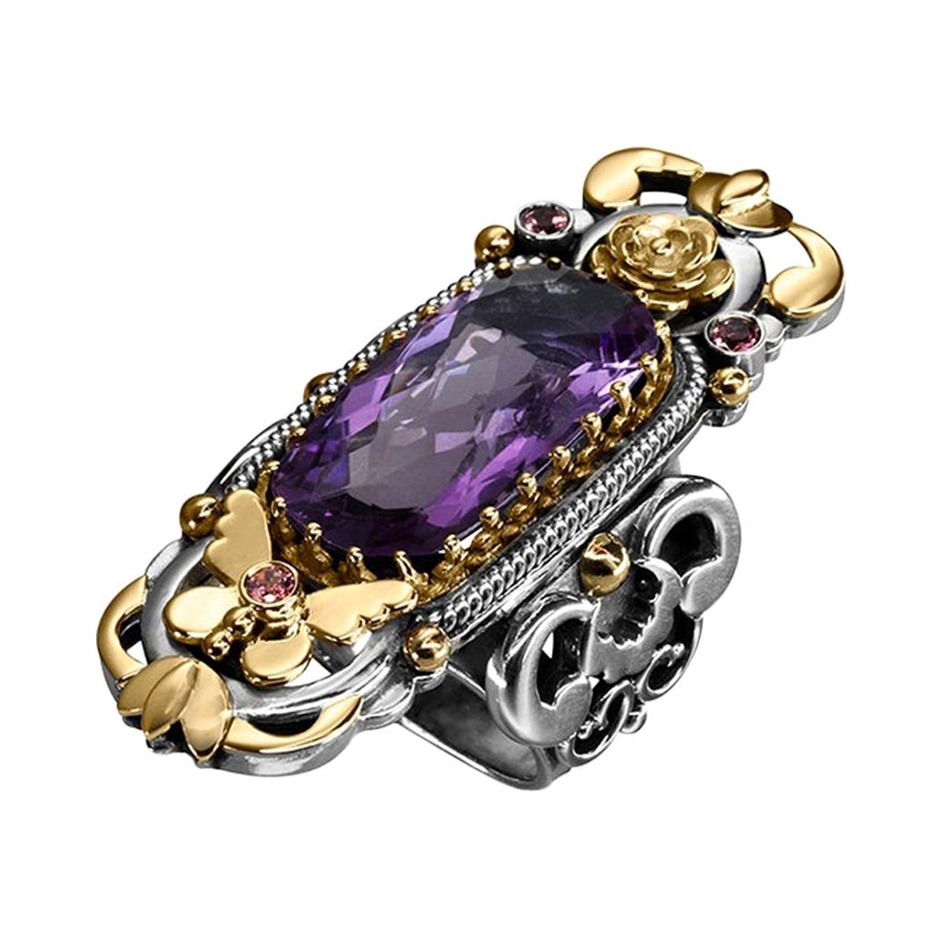 For Sale:  18 Karat Gold, Sterling Silver, Amethyst and Pink Tourmaline Limited Garden Ring