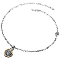 18 Karat Gold, Sterling Silver and Diamond "Happiness" Charm Necklace