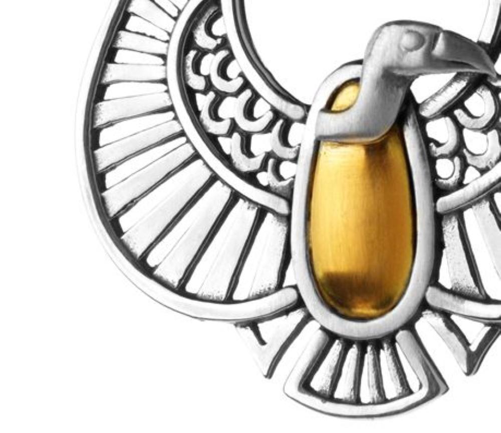Egyptian Revival 18 Karat Gold, Sterling Silver and Faceted Citrine Nekhbet Vulture Earrings