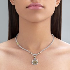 18 Karat Gold Sterling Silver and Pearl T-Lock Calligraphy Necklace