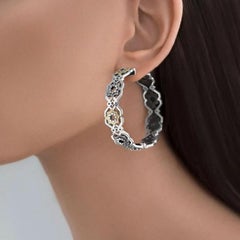 18 Karat Gold, Sterling Silver and Sapphire Mamluk Salar Star Hoop Earrings