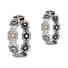 18 Karat Gold, Sterling Silver and Sapphire Mamluk Salar Star Hoop Earrings