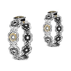 18 Karat Gold, Sterling Silver and Sapphire Mamluk Salar Star Hoop Earrings
