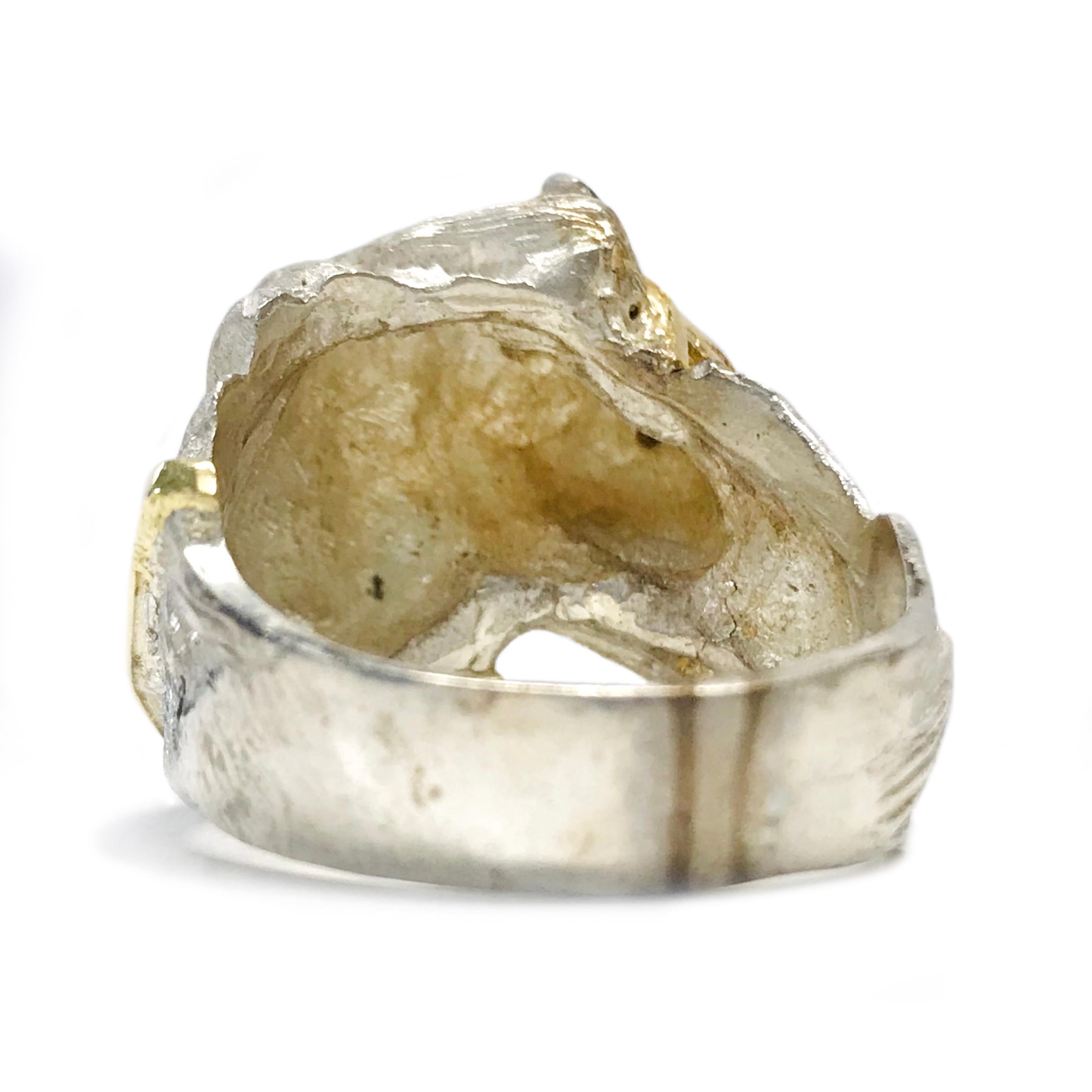 Modern 18 Karat Gold Sterling Silver Horse Head Ring For Sale