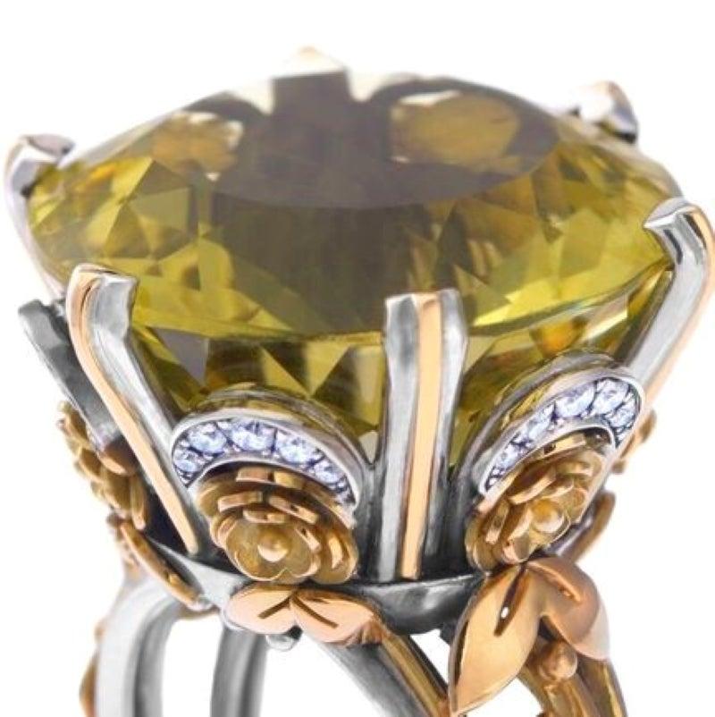 For Sale:  18 Karat Gold, Sterling Silver, Lemon Topaz and Diamond Victorian Cocktail Ring 5