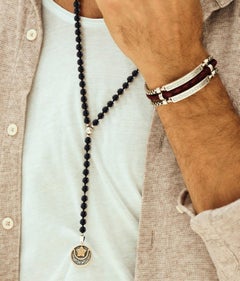 18 Karat Gold Sterling Silver and Semi-Precious Stone Bead Faith Lariat Necklace