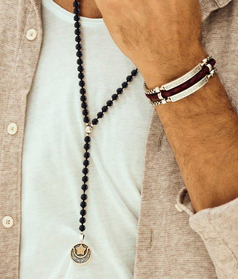 18 Karat Gold Sterling Silver and Semi-Precious Stone Bead Faith