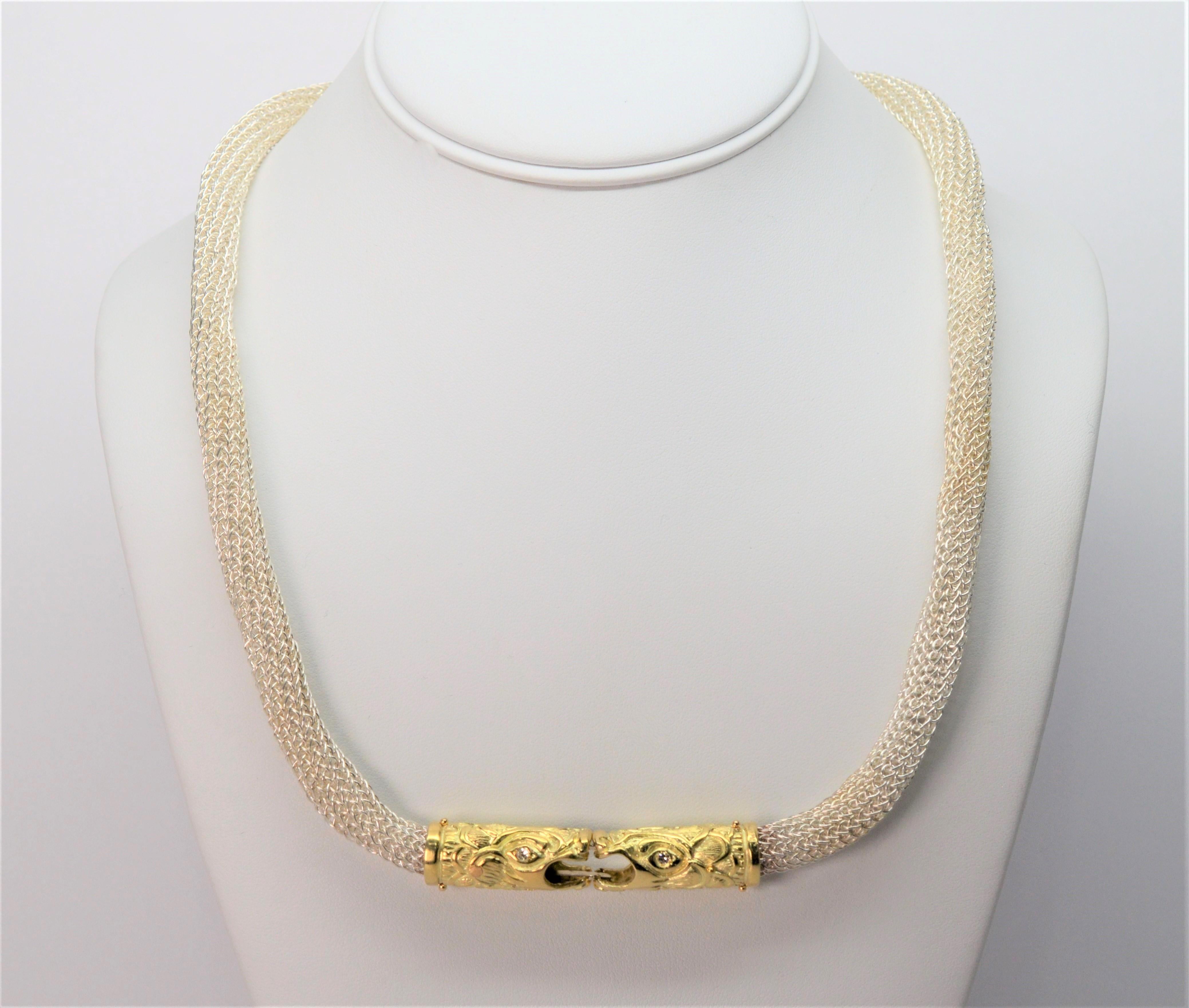 18 Karat Gold and Sterling Silver Serpent Necklace 1