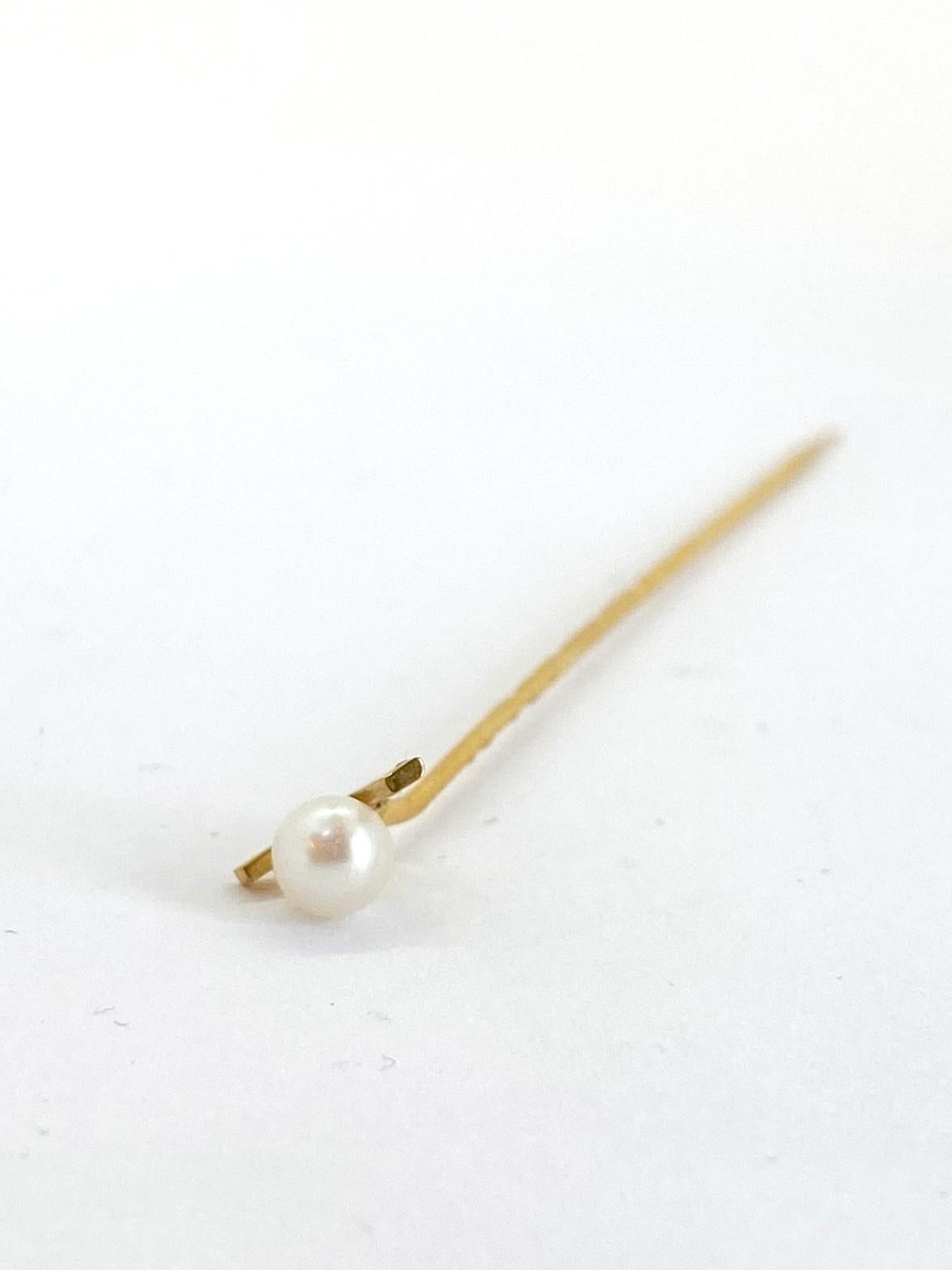 Uncut 18 Karat Gold Stickpin and Pearl For Sale