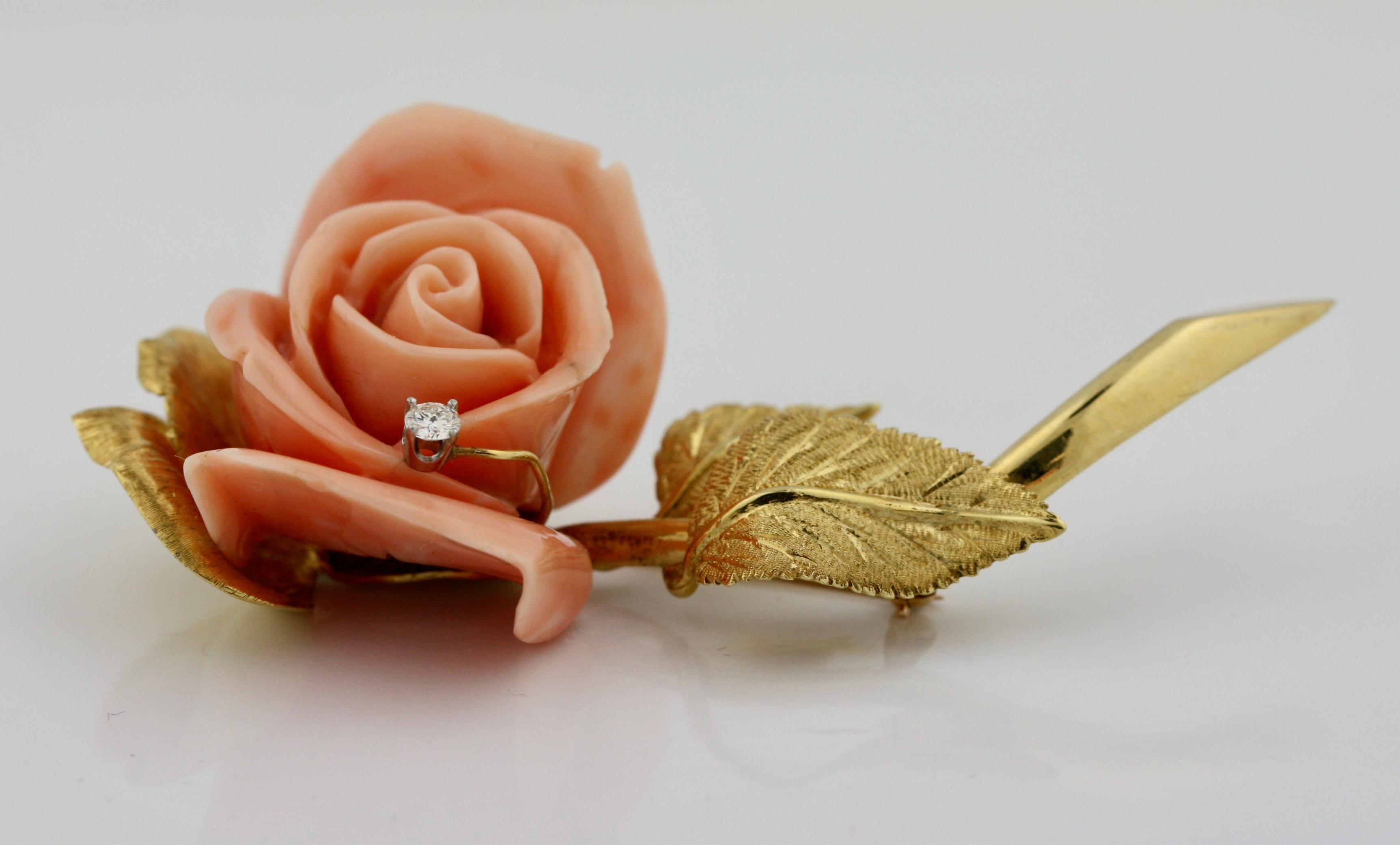 Women's or Men's 18 Karat Gold, Stone and Diamond Flower Brooch For Sale
