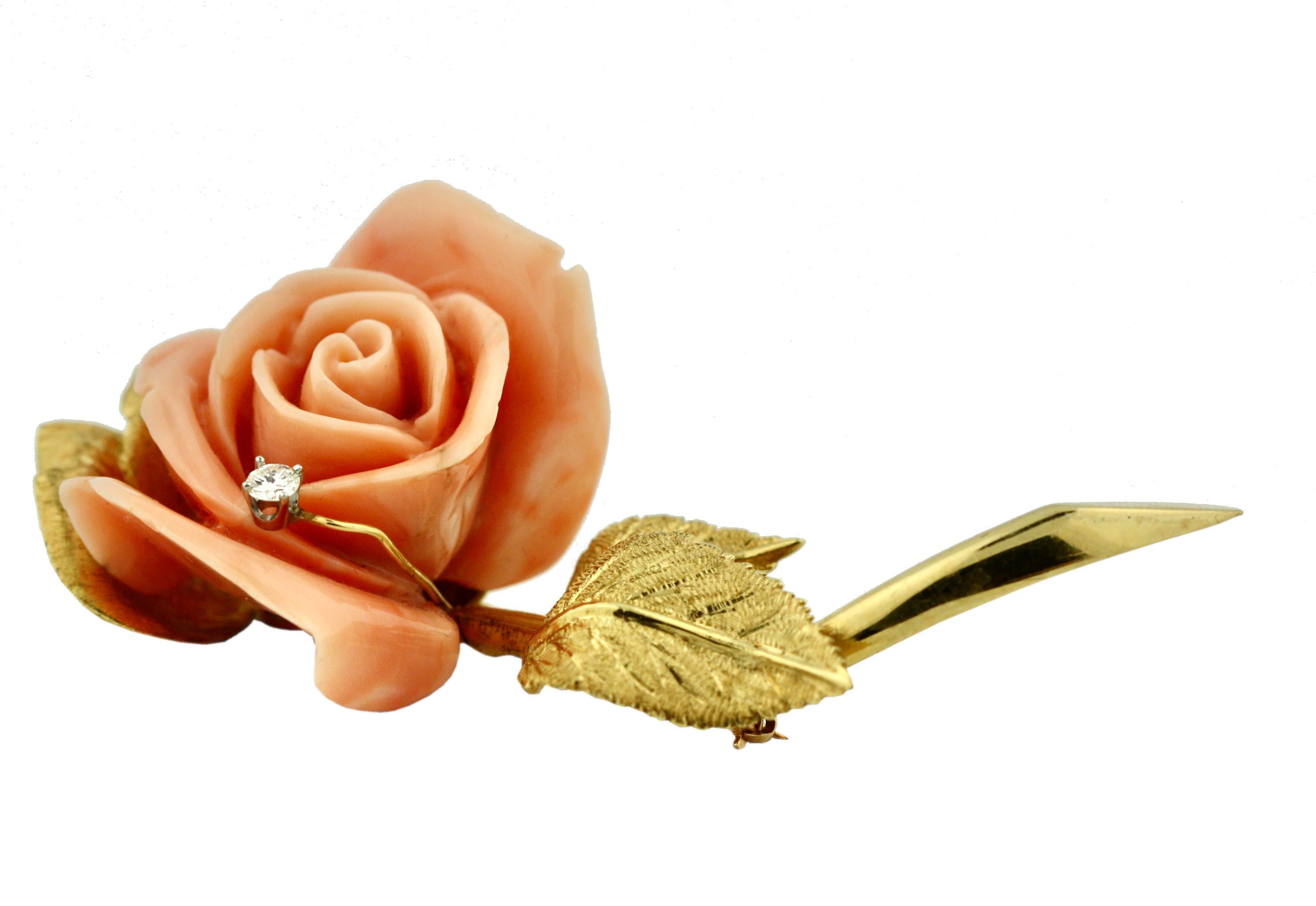 18 Karat Gold, Stone and Diamond Flower Brooch For Sale 2