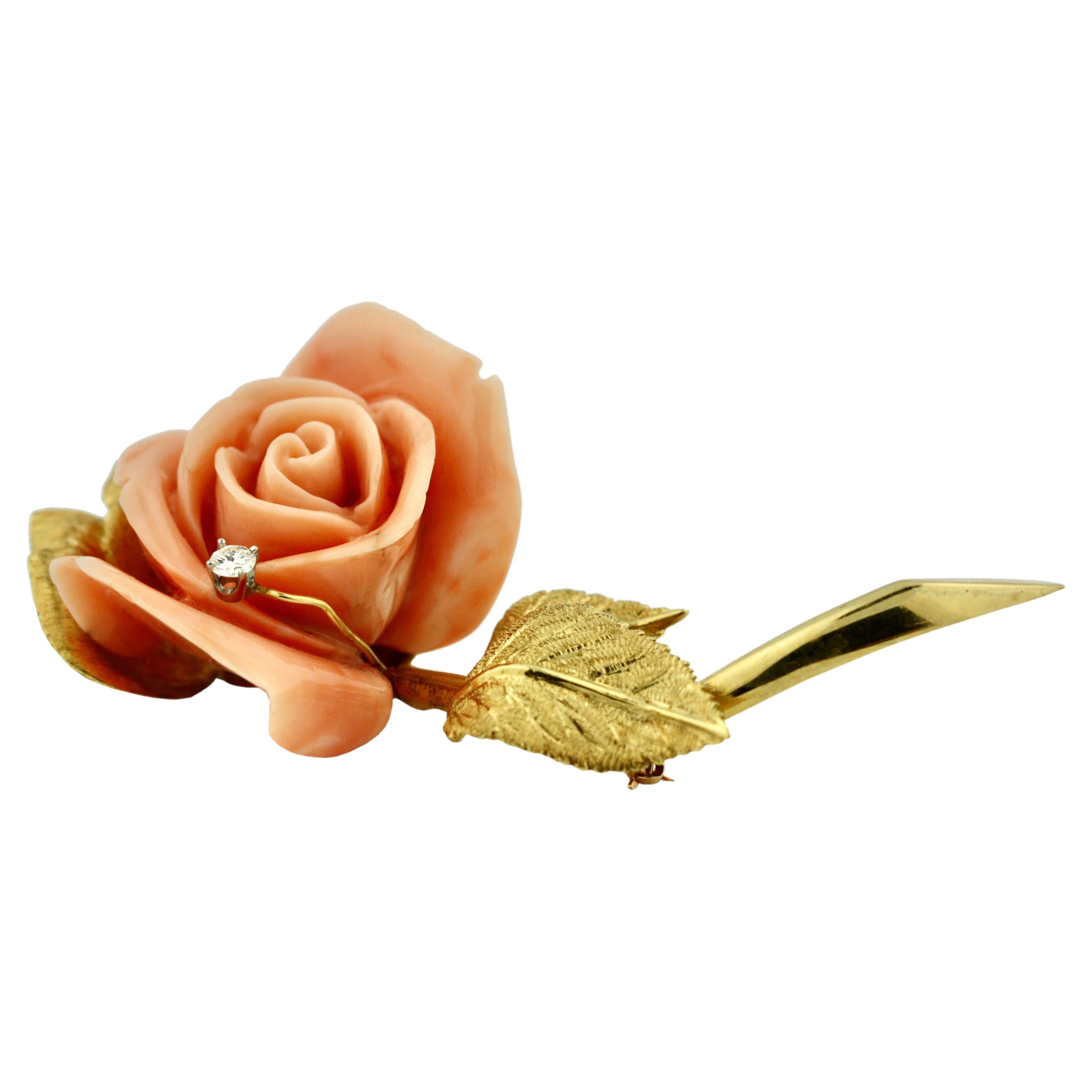 18 Karat Gold, Stone and Diamond Flower Brooch For Sale