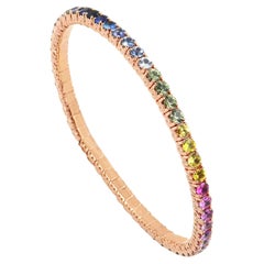 18 Karat  Gold Stretchy Bracelet with Rainbow Sapphires