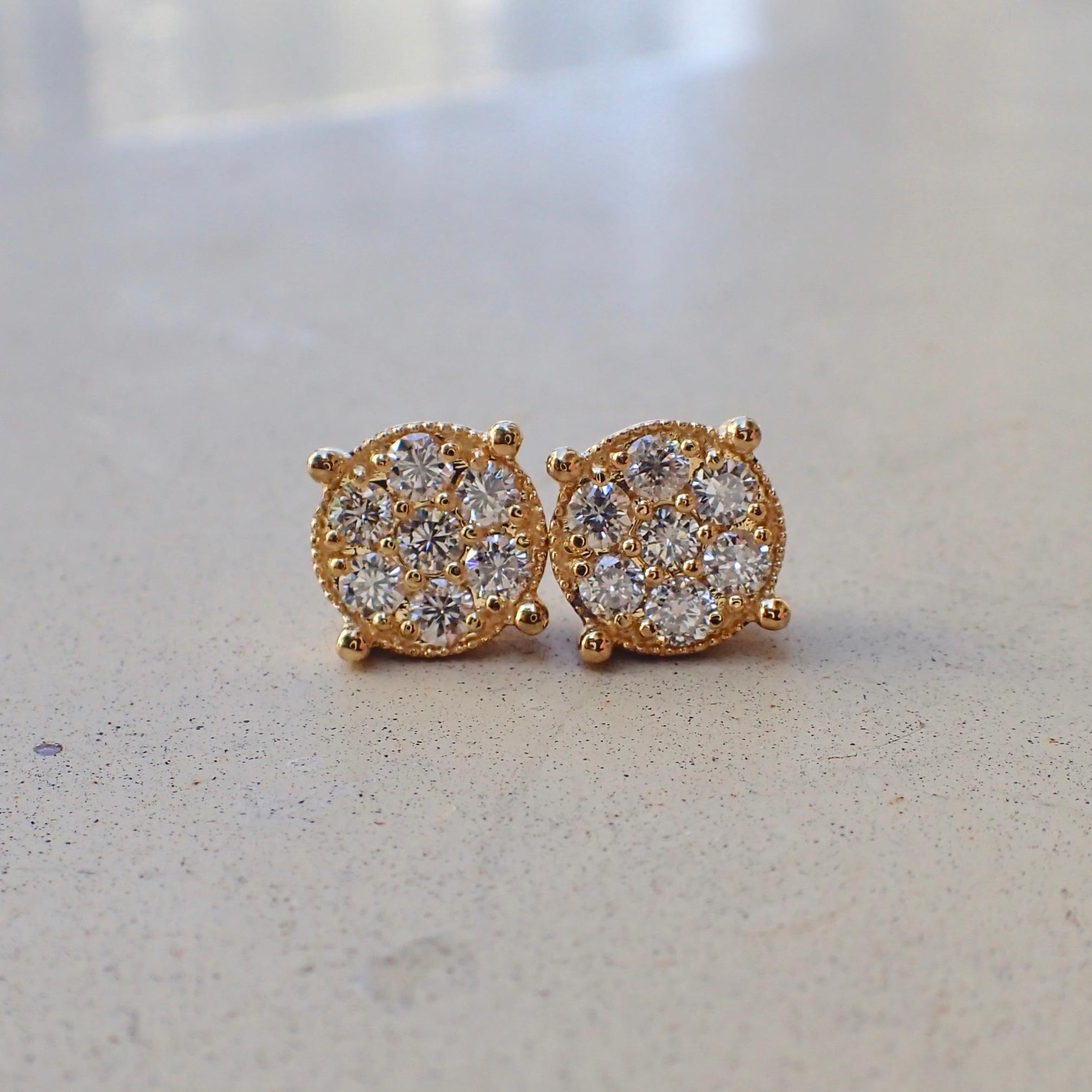 Contemporary 18 Karat Gold Stud Earrings are Set with 0.68 Carat of Diamond, Illusion Set
