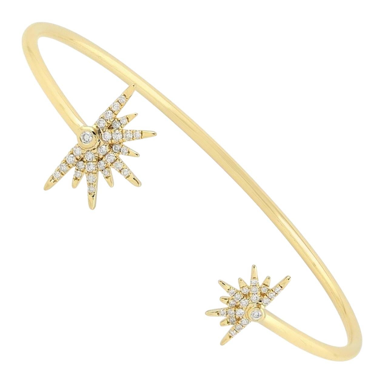 18 Karat Gold Sun Diamond Bangle Bracelet For Sale