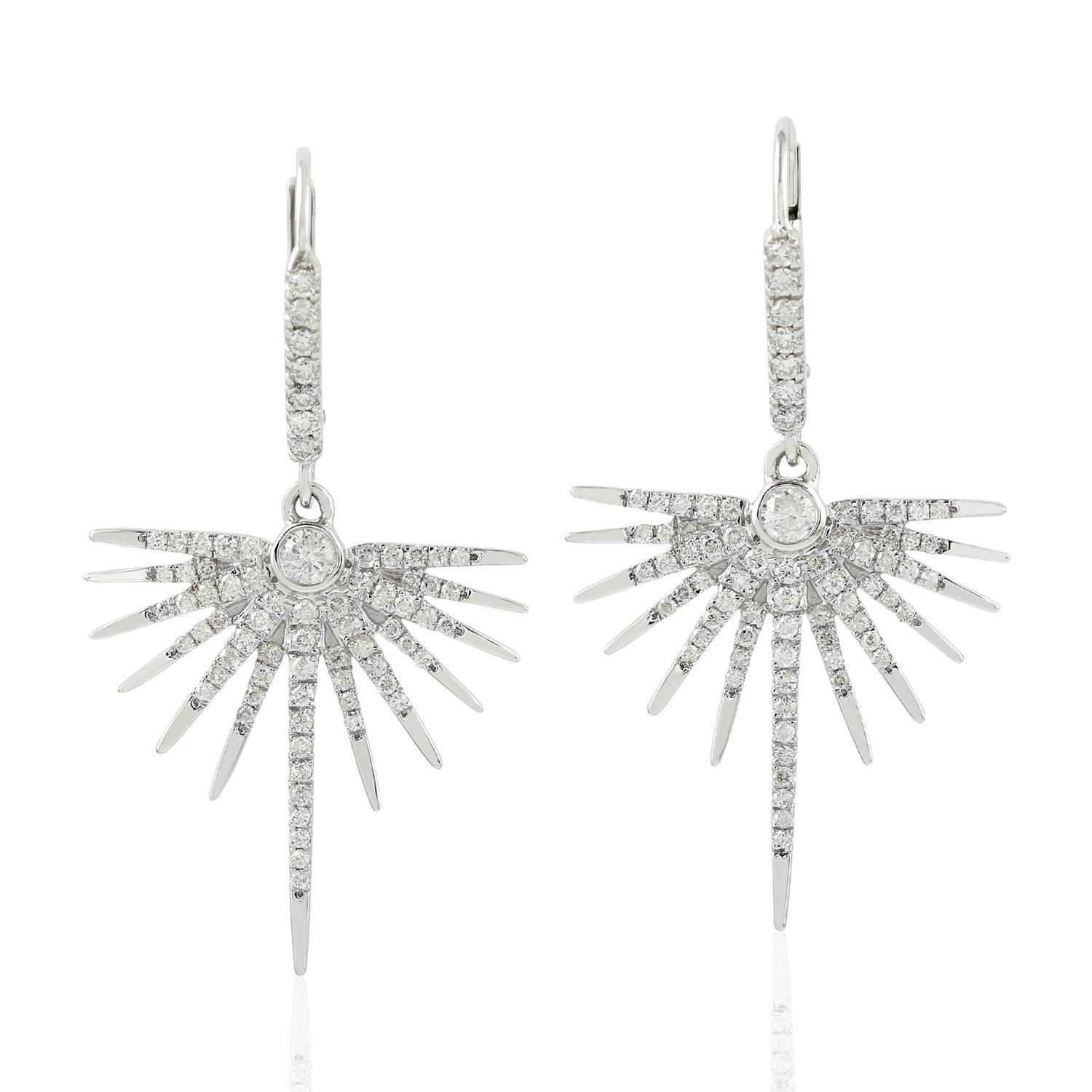 Single Cut 18 Karat Gold Sun Diamond Earrings For Sale