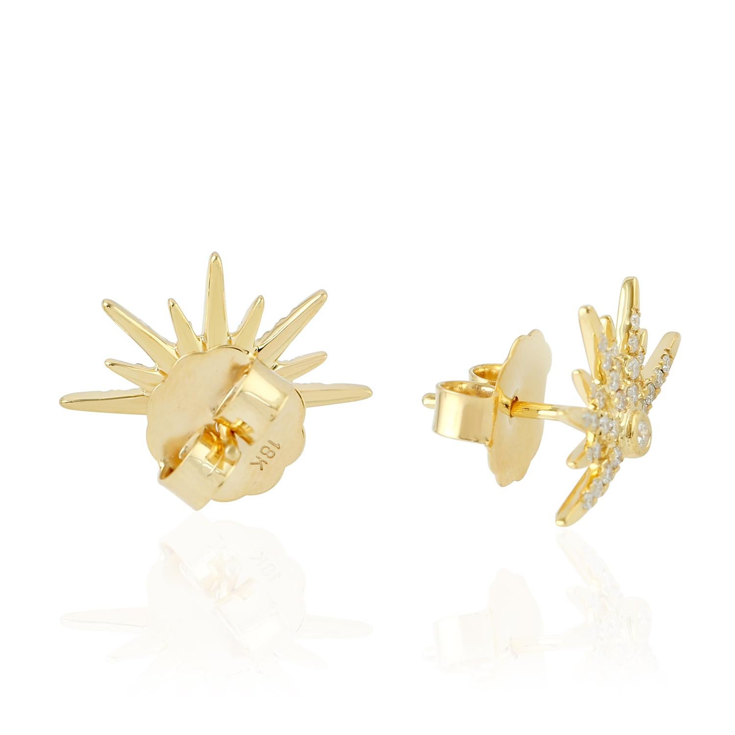 Cast from 18-karat gold, these studs earrings are hand set with .39 carats of sparkling diamonds. Also available in white & rose gold.  See other matching pieces of Sun Collection.

FOLLOW  MEGHNA JEWELS storefront to view the latest collection &