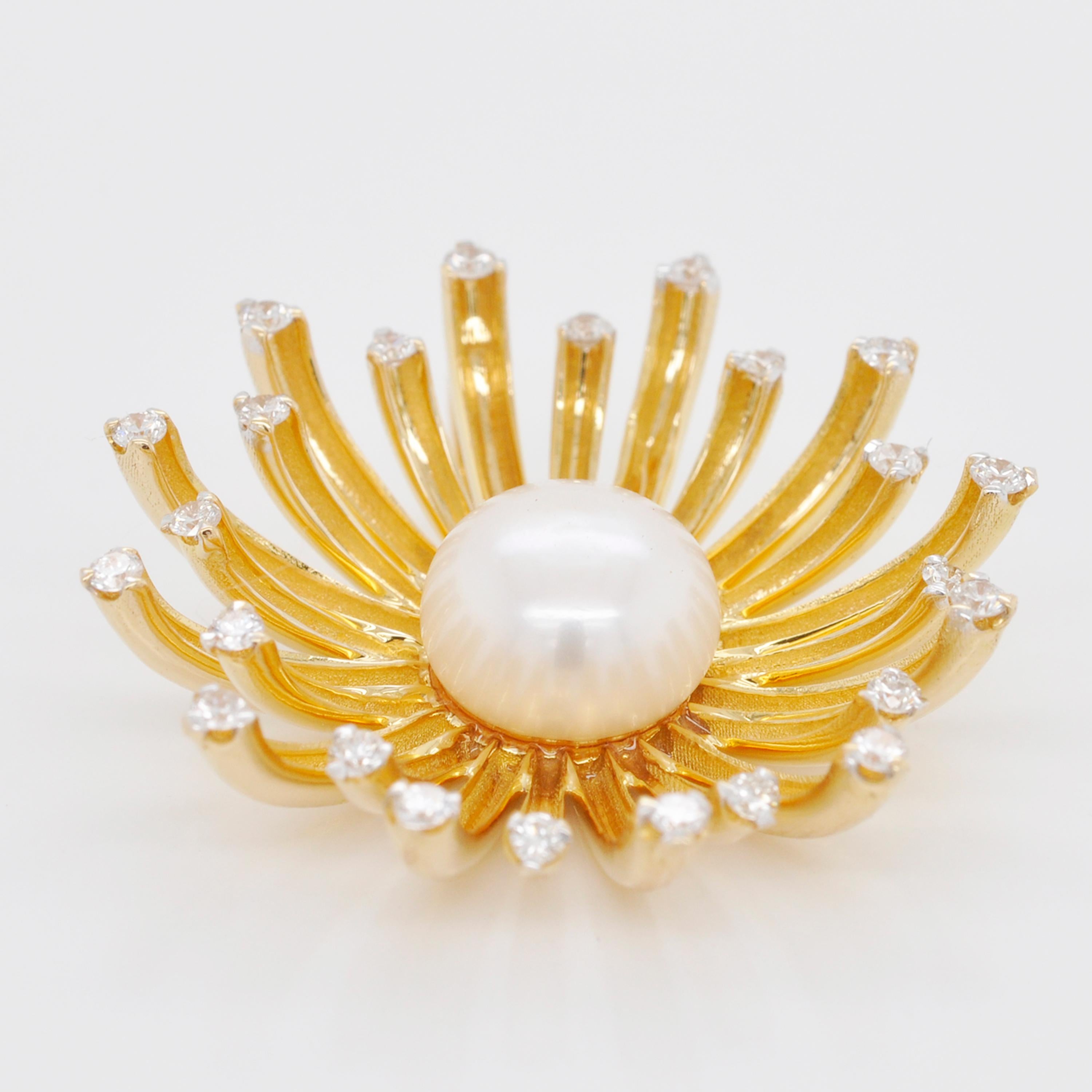 Collier pendentif en or 18 carats avec perle de tournesol et diamant Neuf - En vente à Jaipur, Rajasthan