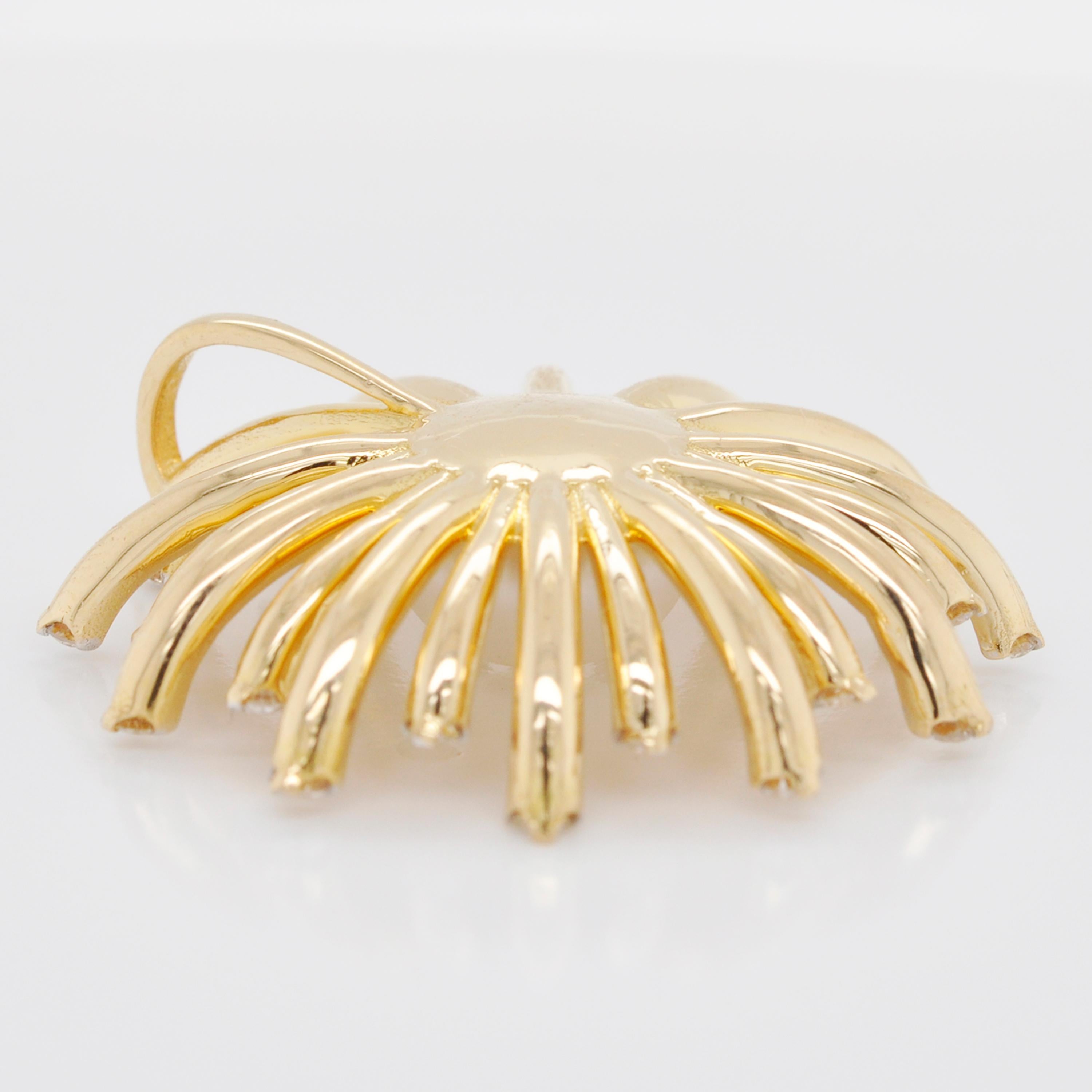 Cabochon 18 Karat Gold Sunflower Pearl Diamond Pendant Necklace For Sale