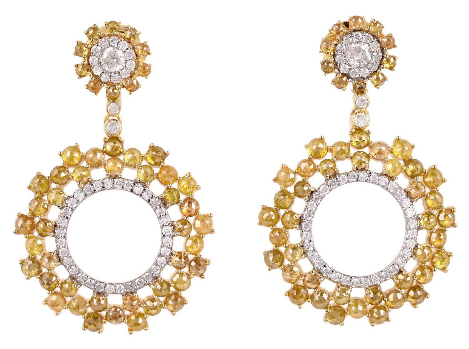 Contemporary 9.58 Carat Fancy Diamond 18 Karat Gold Earrings For Sale
