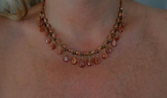 18 Karat Gold Sunstone and Tourmaline Drop Bead Necklace