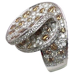 Bague tourbillon en or 18 carats avec diamants bruns fantaisie de 3,90 carats et blancs de 3,20 carats