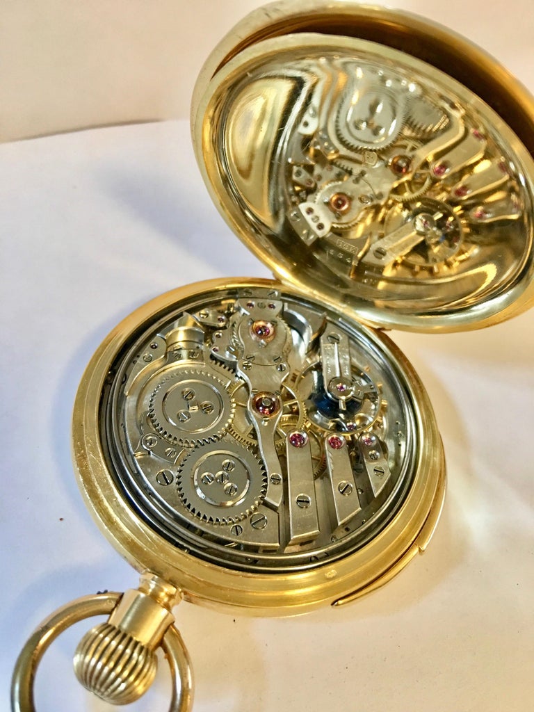 18Karat Gold Swiss Half Hunter Minute Repeater Pocket Watch at 1stDibs