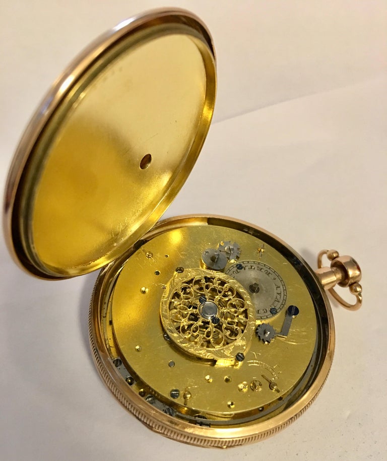 18 Karat Gold Swiss Verge Minute Repeater Pocket Watch For Sale at 1stdibs